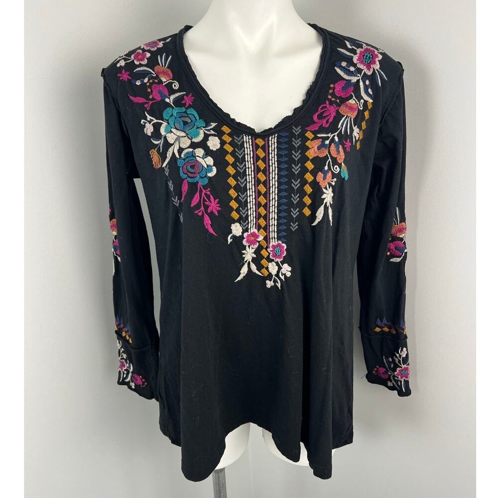 Johnny Was Floral 100% Cotton Embroidered Long Sleeve Top Medium